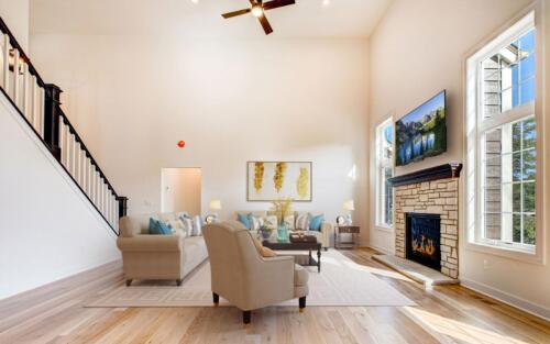 Two story great room with gas fireplace